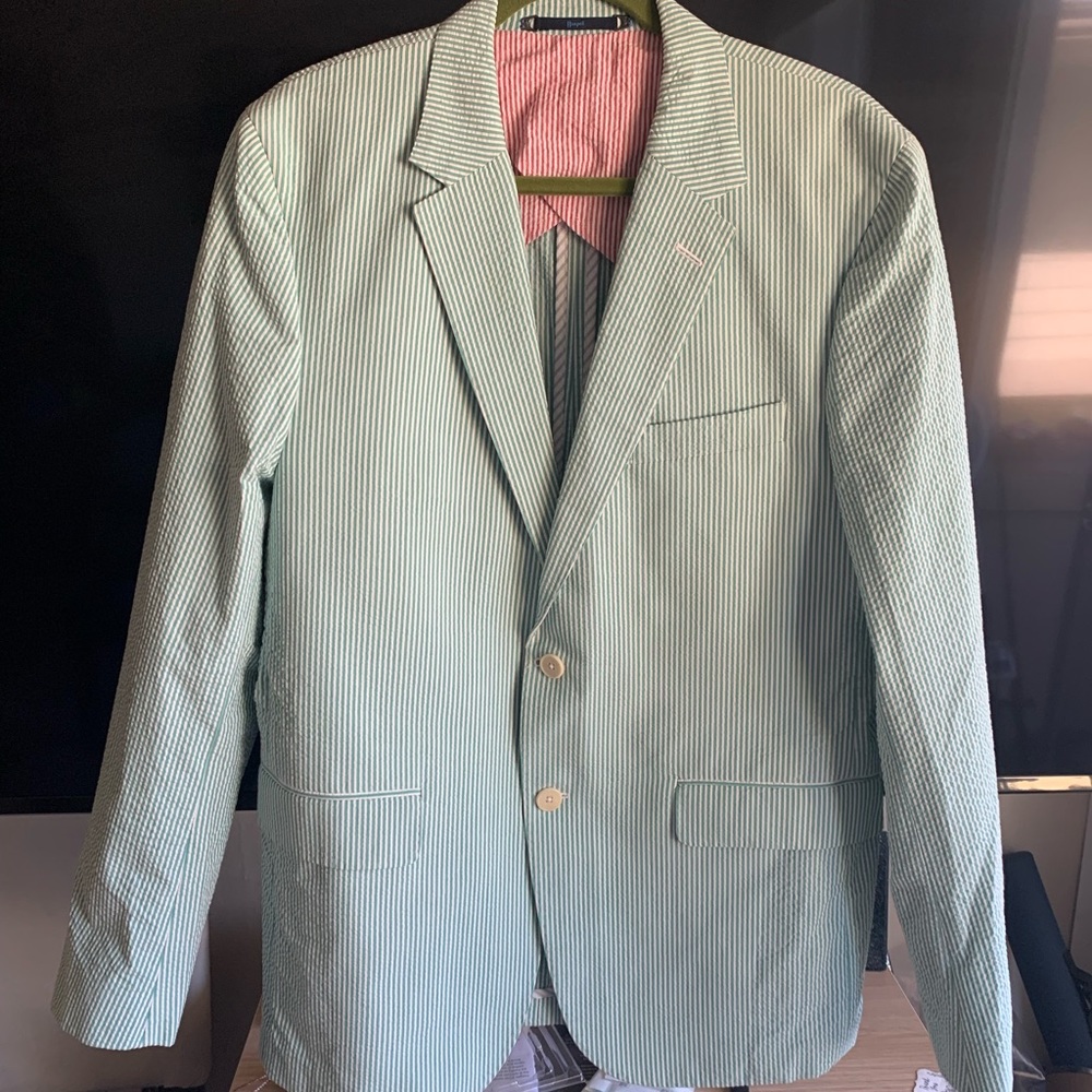 Mint Julep Green Seersucker Stretch Sport Coat, Size 42